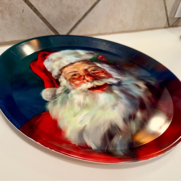 BURTON + BURTON Acrylic Santa Claus Round Christmas Platter Plate Serving Tray - Picture 7 of 10